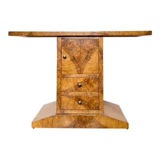 Art Deco Style Burl Console Table With Drawers For Sale