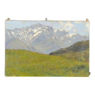Eugenio Spreafico, Alpine View with Cows, Oil Canvas For Sale