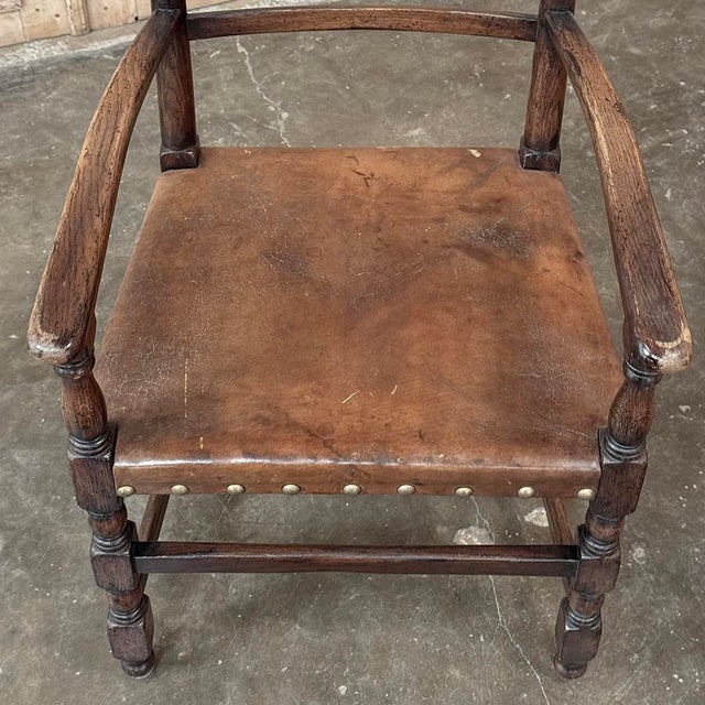 Burnt Umber Set of Ten Country French Oak Dining Chairs in the Louis XIII Style, Includes 2 Armchairs For Sale - Image 8 of 13