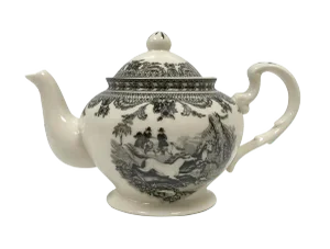 9-1/4" Equestrian Transferware Porcelain Teapot - Antique Reproduction