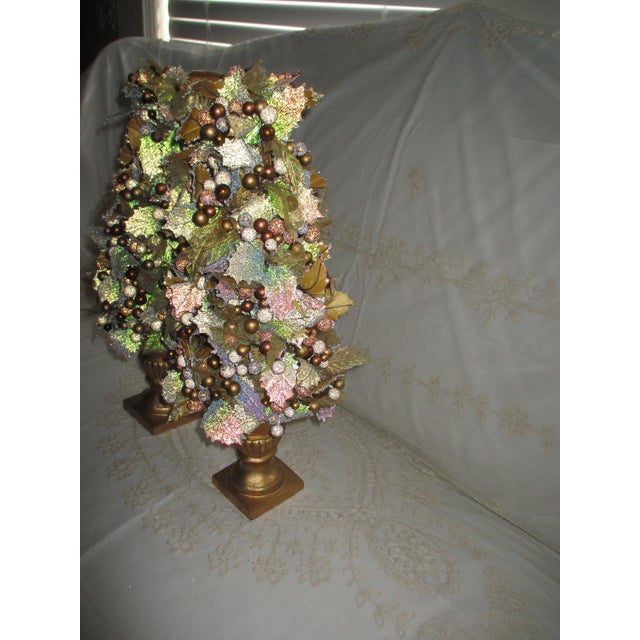 Vintage Christmas Gold, Green, Red Holly & Berry Topiary Trees For Sale - Image 4 of 10