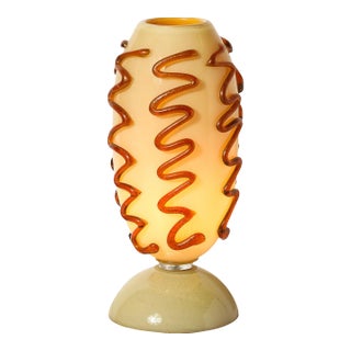 Mid-Century Hand-Blown Murano Glass Uplight in Vellum Hue W/ Sandstone Trailing For Sale