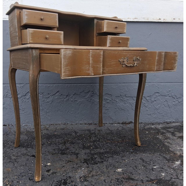 French Provincial 1950's French Provincial Ladies Writing Desk - Gold Finish For Sale - Image 3 of 12
