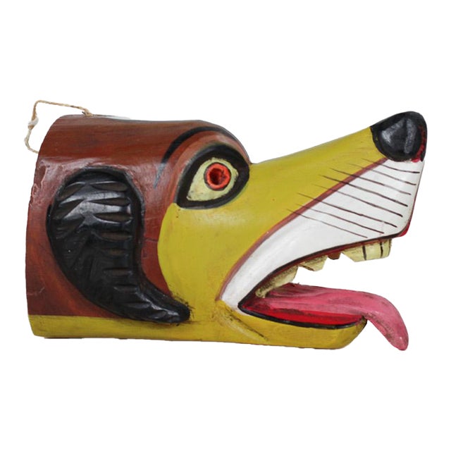 Mid 20th Century Mexican Folk Art Carved Wood Dog Mask For Sale