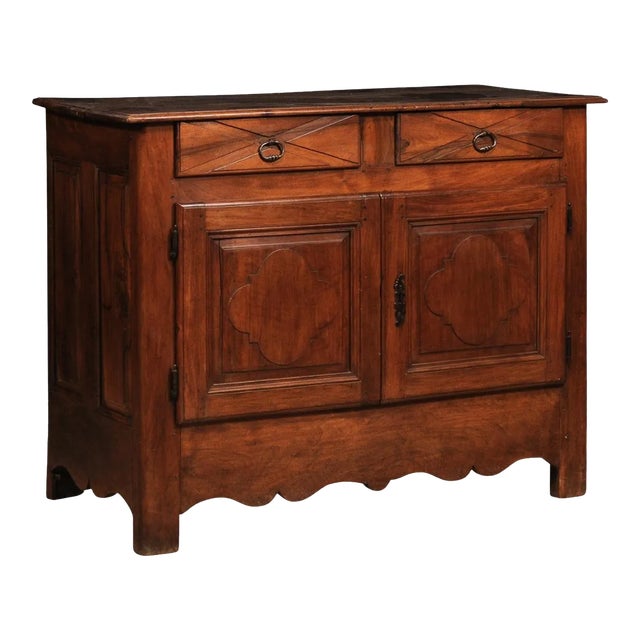 Louis XIV Period 18th Century Walnut Buffet with Carved Quatrefoil Motifs For Sale