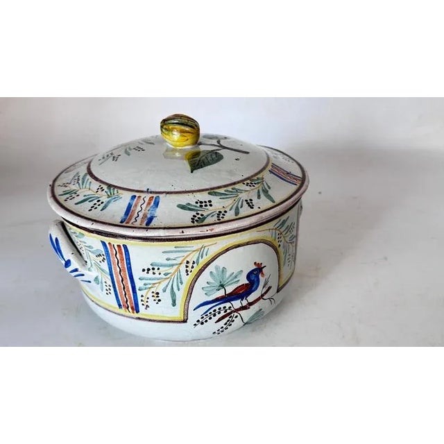 Rustic Provençal French Hand-Painted Faience Terrine with Bird & Botanical Motif For Sale - Image 4 of 13