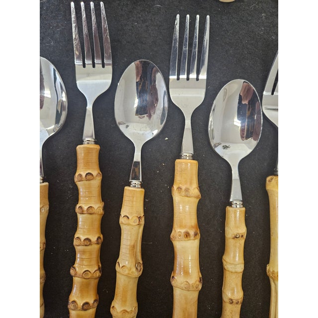 Boho Chic Vintage Bamboo and Stainless Flatware 24 Pieces - Service for 6 For Sale - Image 3 of 4