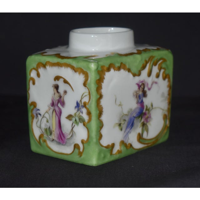 Ceramic Antique T&v Limoges France Porcelain Tea Caddy Apple Green Rococo Gilt Box For Sale - Image 7 of 14