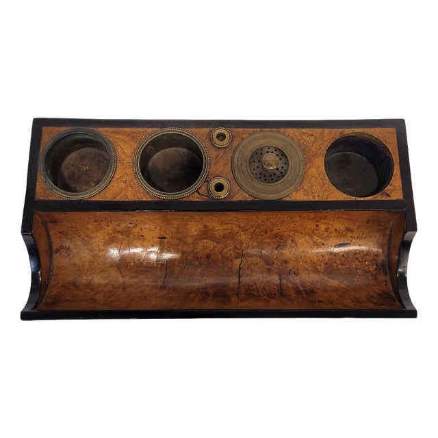 Empire Style Writing Set and Inkwell in Olive Root Wood and Gilt Bronze, France, Early 19th Century For Sale