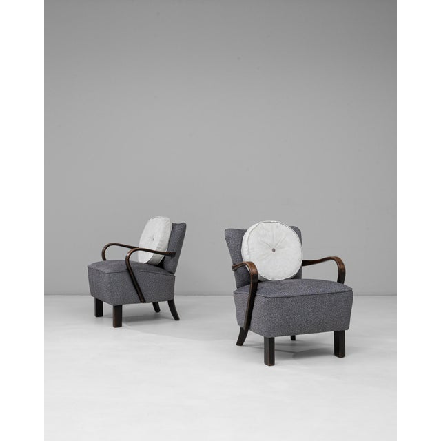 1940s Czech Art Deco Upholstered Armchairs With Round Pillows - A Pair For Sale - Image 18 of 18