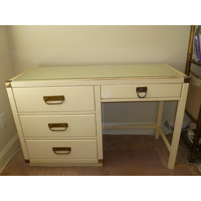 Originating in the 1970s in casual elegance in a penthouse. This Vintage 4-drawer solid wood desk was created by Drexel as...