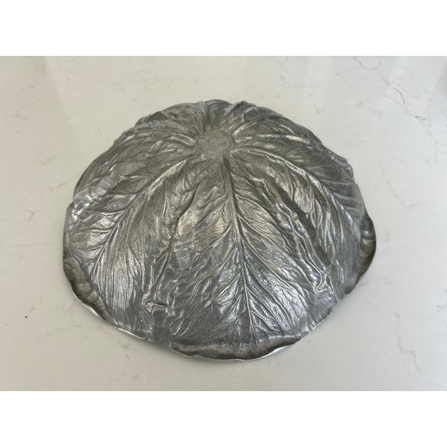 Bruce Fox Vintage Pewter Cabbage Leaf Serving Bowl Majolica Style by Bruce Fox for Wilton For Sale - Image 4 of 11