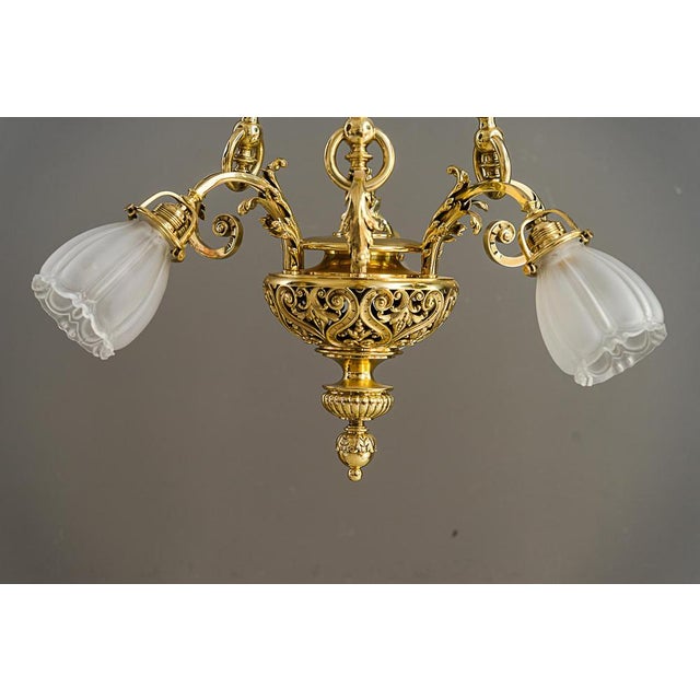 Antique Chandelier with Original Glass Shades, Vienna, Austria, 1890s For Sale - Image 3 of 18