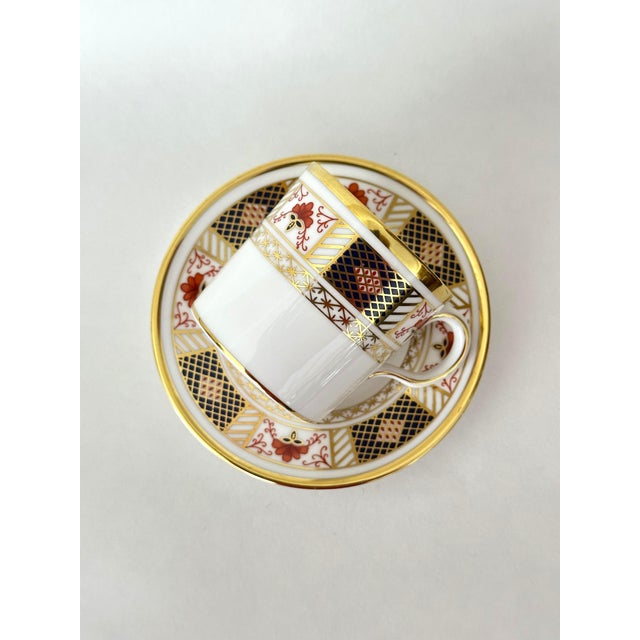 Royal Crown Derby Porcelain Late 20th Century Royal Crown Derby - Derby Border Demitasse Cup and Saucer, Cobalt Blue, Rust & Gold Cup for Espresso, Tea and More For Sale - Image 4 of 7