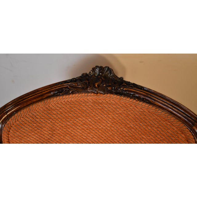 French 1880 Antique French Louis XV Hand Carved Walnut Spring-Seat Living Room Chair For Sale - Image 3 of 16