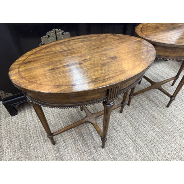 Wood Pair Oval Henredon Side Tables, Early 21st Century, Neoclassical Revival Style For Sale - Image 7 of 8