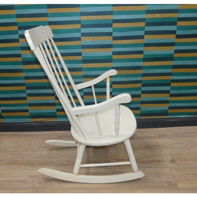 Wood Shabby Chic White Rocking Chair, 1970s For Sale - Image 7 of 10
