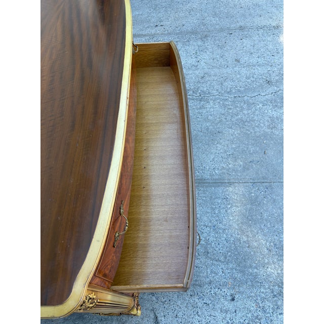 Mid 20th Century French Provincial Dresser | Hollywood Regency Burl Walnut Marquetry & Gilt Bombe Chest For Sale - Image 10 of 11