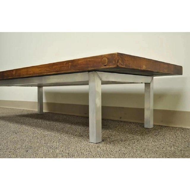 Late 20th Century Vintage Industrial Modern Reclaimed Butcher Block Aluminum Base 60" Coffee Table For Sale - Image 5 of 12