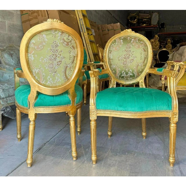 Tufted Chair Green French Rococo Style - Set of 2 For Sale - Image 4 of 7