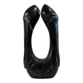 Vintage Black and White Abstract Marble Sculpture - Signed For Sale