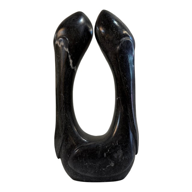 Vintage Black and White Abstract Marble Sculpture - Signed For Sale