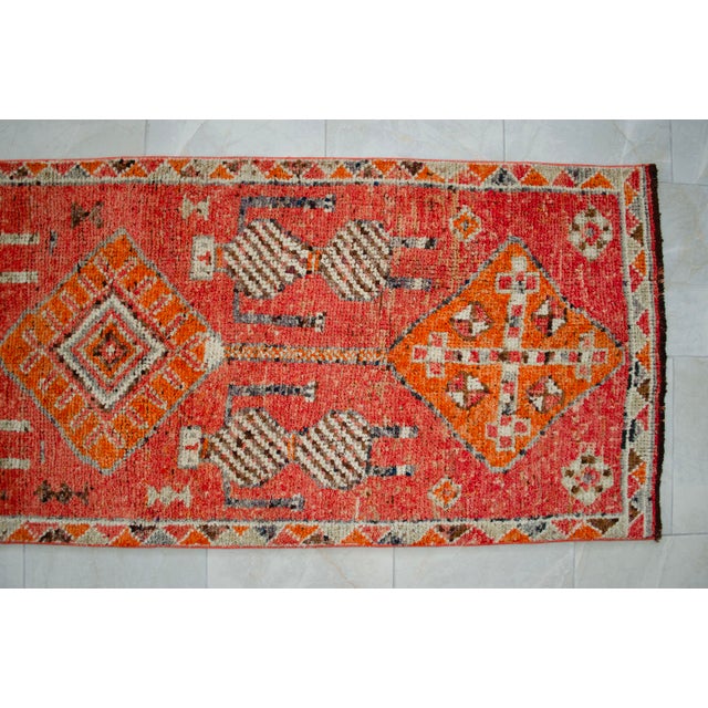 Antique Style Orange Runner Rug, Hand Knotted Turkish Carpet, 3x12 Vintage Area Rug, Rare Alien Motif Decor, Organic Modern Rug For Sale - Image 13 of 16