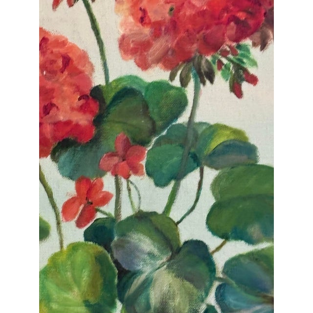 Mid 20th Century Signed Midcentury Geranium Painting, Framed For Sale - Image 5 of 9