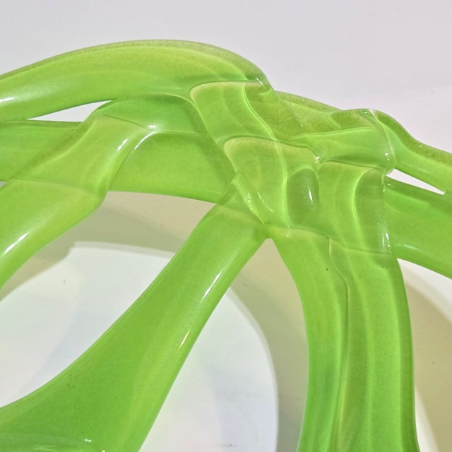 Contemporary Kosta Boda Art Glass Basket Bowl by Anna Ehrner Sweden Neon Green Modernist New 2000s For Sale - Image 3 of 8