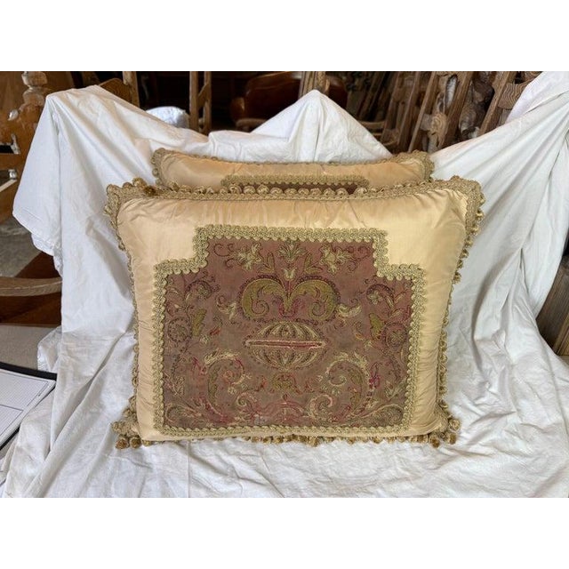 Baroque Pair of Antique Embroidered Textile Pillows by Melissa Levinson For Sale - Image 3 of 8