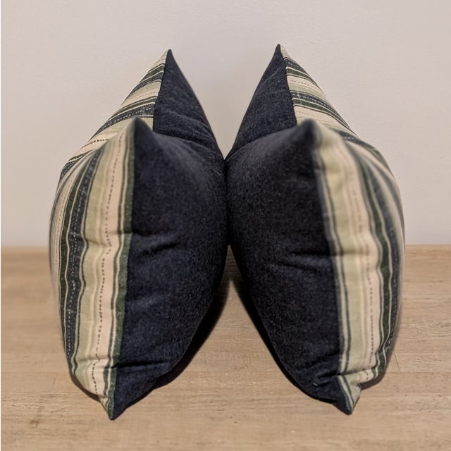 Traditional Holland & Sherry Carmargue Striped Lumbars in Blue and Green For Sale - Image 3 of 6