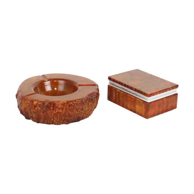 Italian Orange Hand-Carved Alabaster Smoking Set by Romano Bianchi, 1960s, Set of 2 For Sale - Image 9 of 11