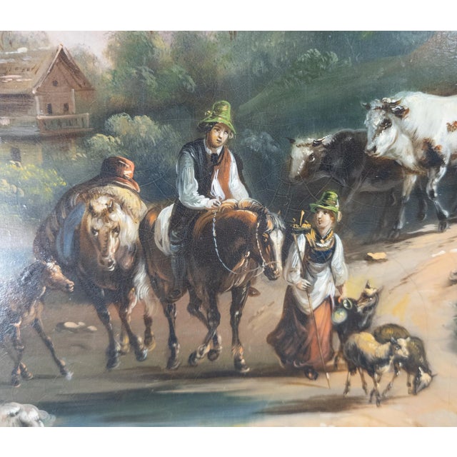 Green Continental European Alpine Scene Oil Painting on Tin For Sale - Image 8 of 12