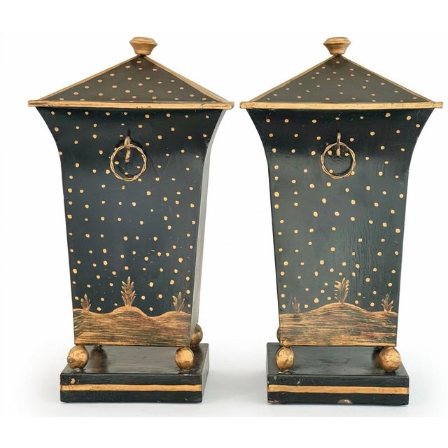 1990s Pair Vintage Chinoiserie Tole Covered Urns For Sale - Image 5 of 13