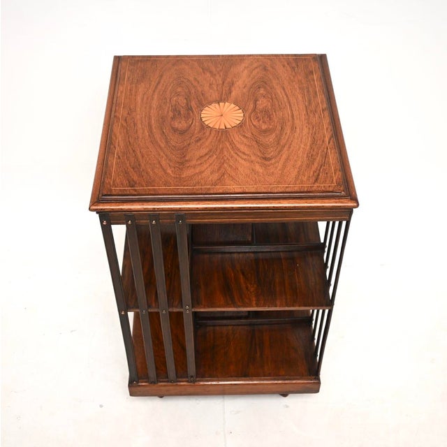 Antique Edwardian Inlaid Revolving Bookcase, 1900s For Sale - Image 4 of 7
