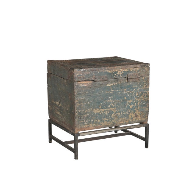 1900 - 1909 Antique Indian Carved and Painted Chest on Iron Legs For Sale - Image 5 of 5