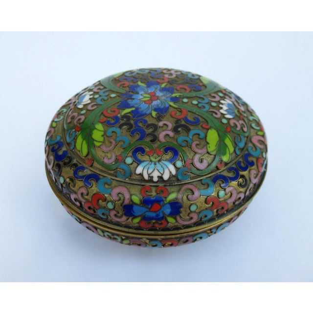Chinoiserie Vintage C.1930's "Champleve" Designed Cloisonne' Enameled Lidded Keepsake Box For Sale - Image 3 of 13