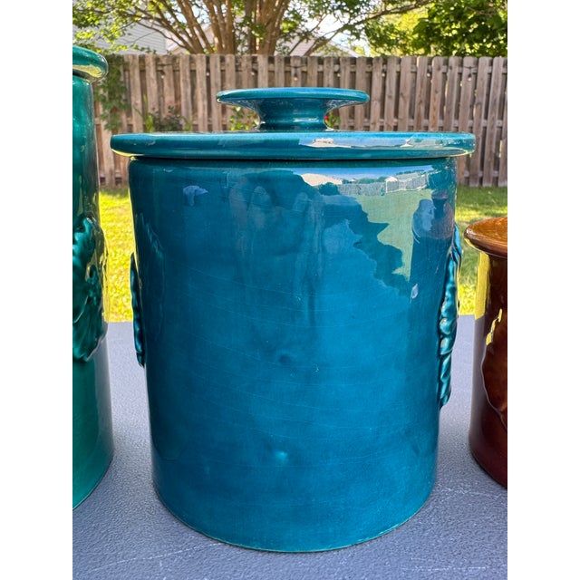 1960s Glazed Ceramic Pottery Kitchen Canisters Made in Italy - Set of 4 For Sale - Image 11 of 16