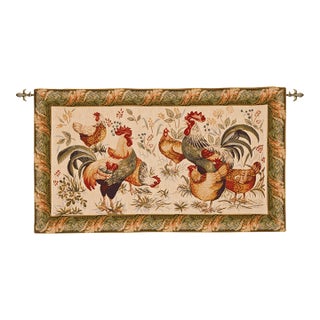 Country Hens Loom Woven Tapestry - 53 X 92 Cm (2'0" X 3'0") - Requires Rod Size 2 For Sale
