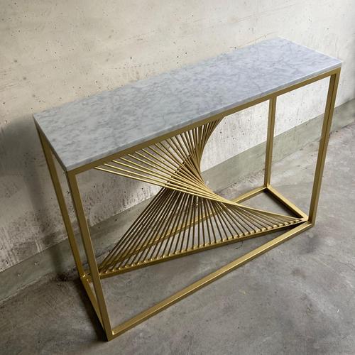 Sculptural Console Table in Gilt Metal with Carrara White Marble Top, 1990s For Sale - Image 6 of 9