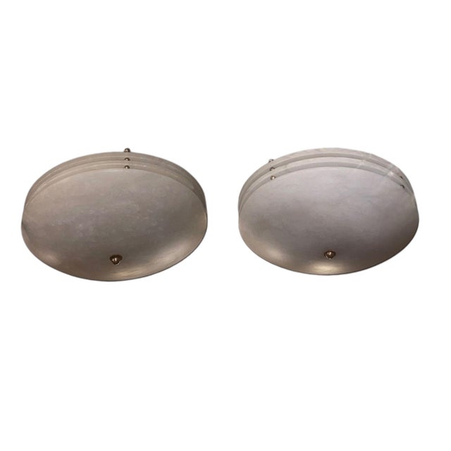 Mid 20th Century Set of Three Alabaster Flush Mount Ceiling Lights. u.s.a. Mid-20th Century. For Sale - Image 5 of 7