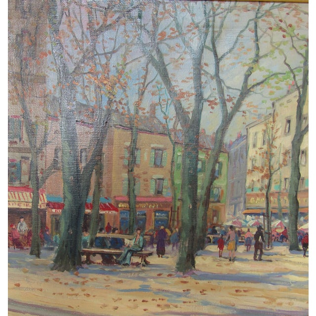 Impressionist Autumn Cityscape Early 20th-Century Oil on Canvas Framed Signed Impressionist oil painting of a city park...
