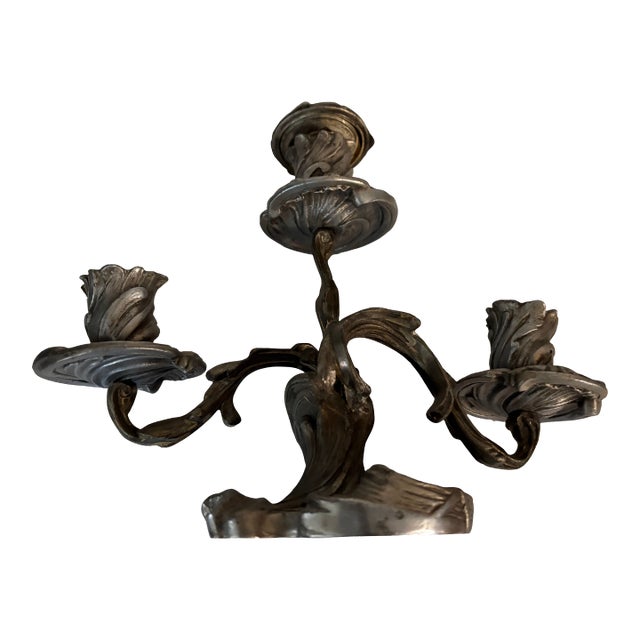 Pewter Rococo 3 Arm Candleabra For Sale