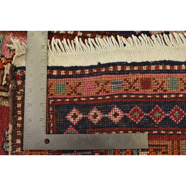 Caucasian Runner 4'3'' X 10'5'' Red Wool Semi-Antique Tribal Hand-Knotted Rug For Sale - Image 14 of 14