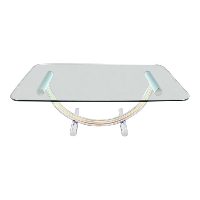 Mid-Century Modern Thick Glass Top Dining Conference Table For Sale