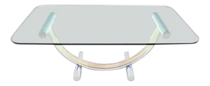Mid-Century Modern Thick Glass Top Dining Conference Table