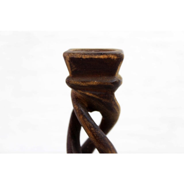 Brown French Carved Wood Candleholder, 1950 For Sale - Image 8 of 11