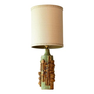Ceramic Table Lamp attributed to B. Rooke with Silk Lampshade attributed to R Houben, 1970s For Sale