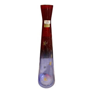 Vintage Mid-Century Modern Style Ambiente Zwiesel Red & Blue Ombré Starburst Art Glass Vase For Sale