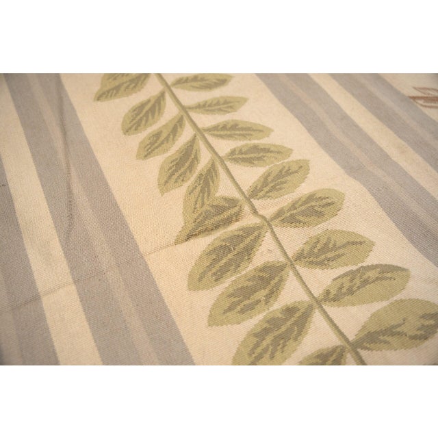 9x12 Vintage Aubusson Flat Weave Wool Rug, Lilac Grey Fern and Vine Stripe For Sale - Image 12 of 16